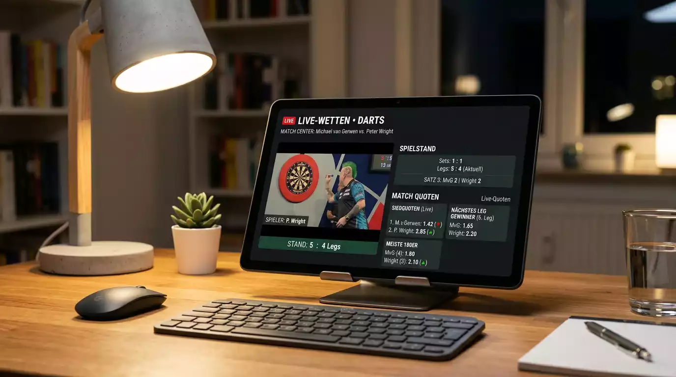 Darts Livewetten In-Play — Echtzeit-Quotenänderungen nach jedem Leg beim PDC-Darts für strategische In-Play-Wetten