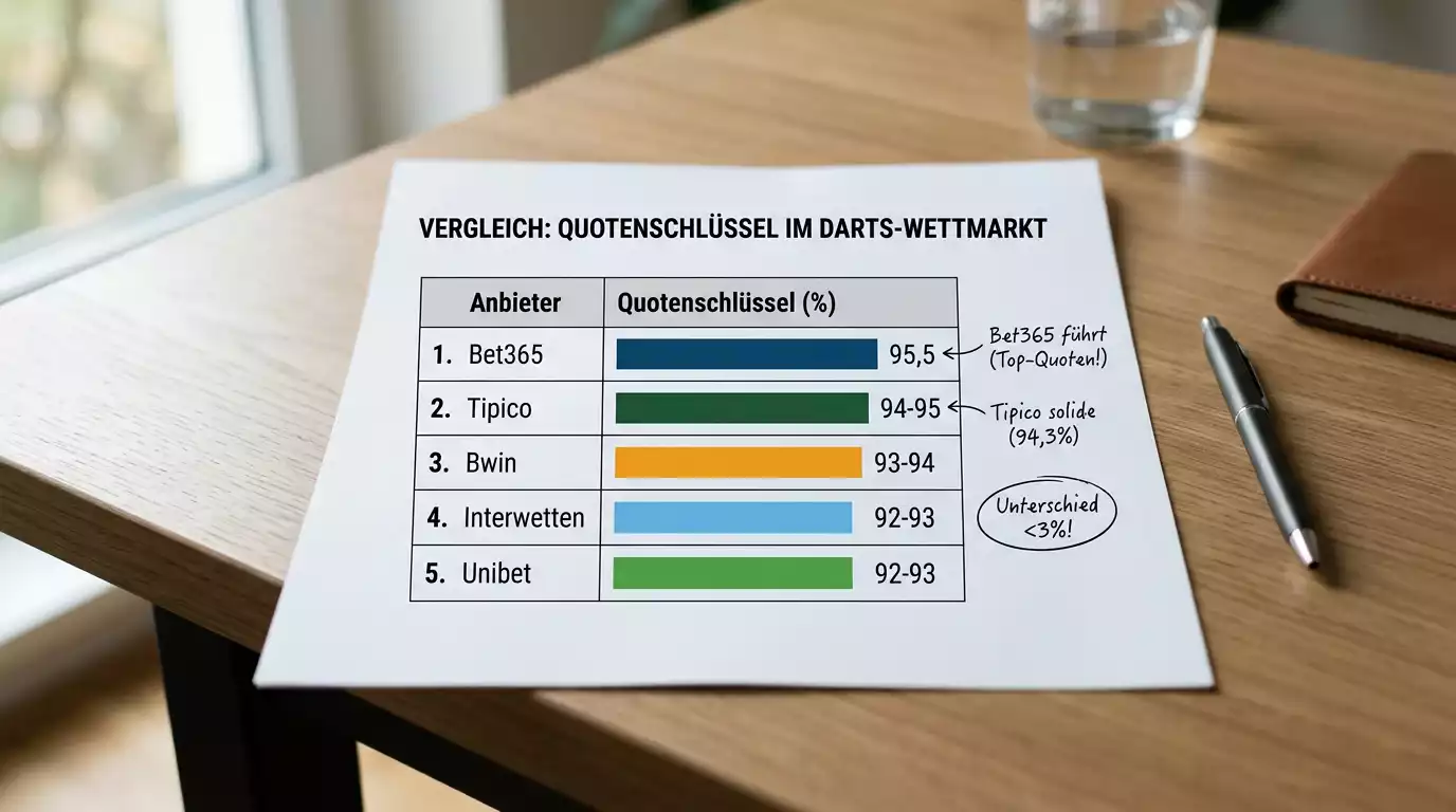 Darts Quotenschlüssel Vergleich verschiedener Anbieter bei PDC-Events — Auszahlungsquoten von 92 bis 95,5 Prozent im Überblick