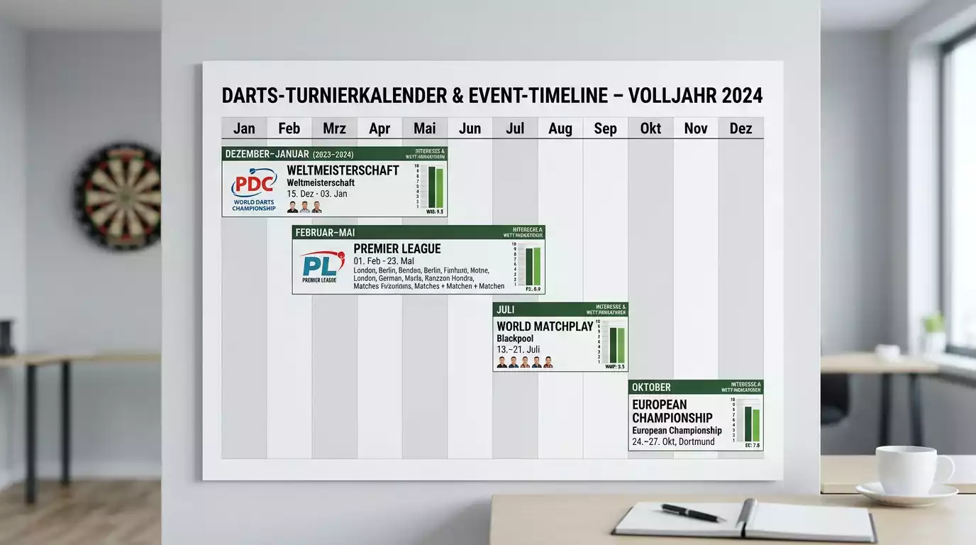 PDC Turnierkalender Darts Wetten — Weltmeisterschaft Premier League European Championship World Matchplay Wettchancen im Jahresverlauf